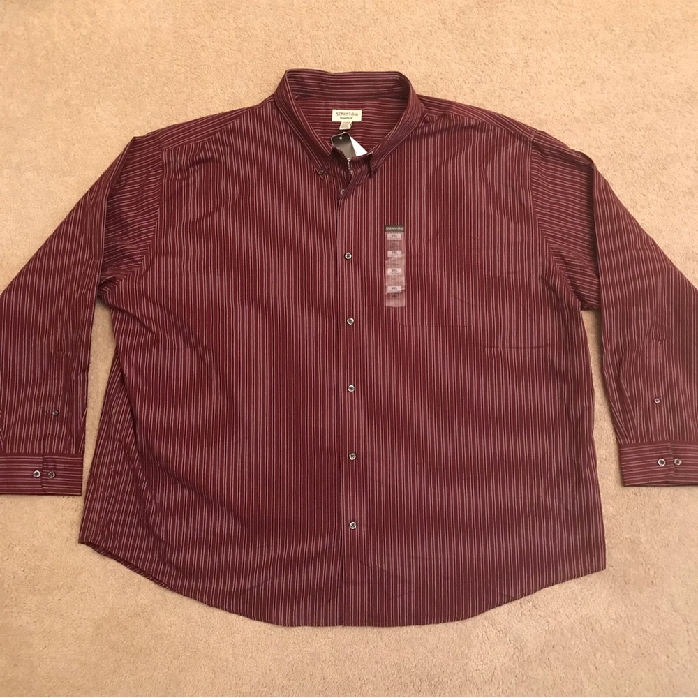 St Johns Bay Mens Long Sleeve Shirt NEW Size 4XL Oxford Burgundy Relaxed Fit